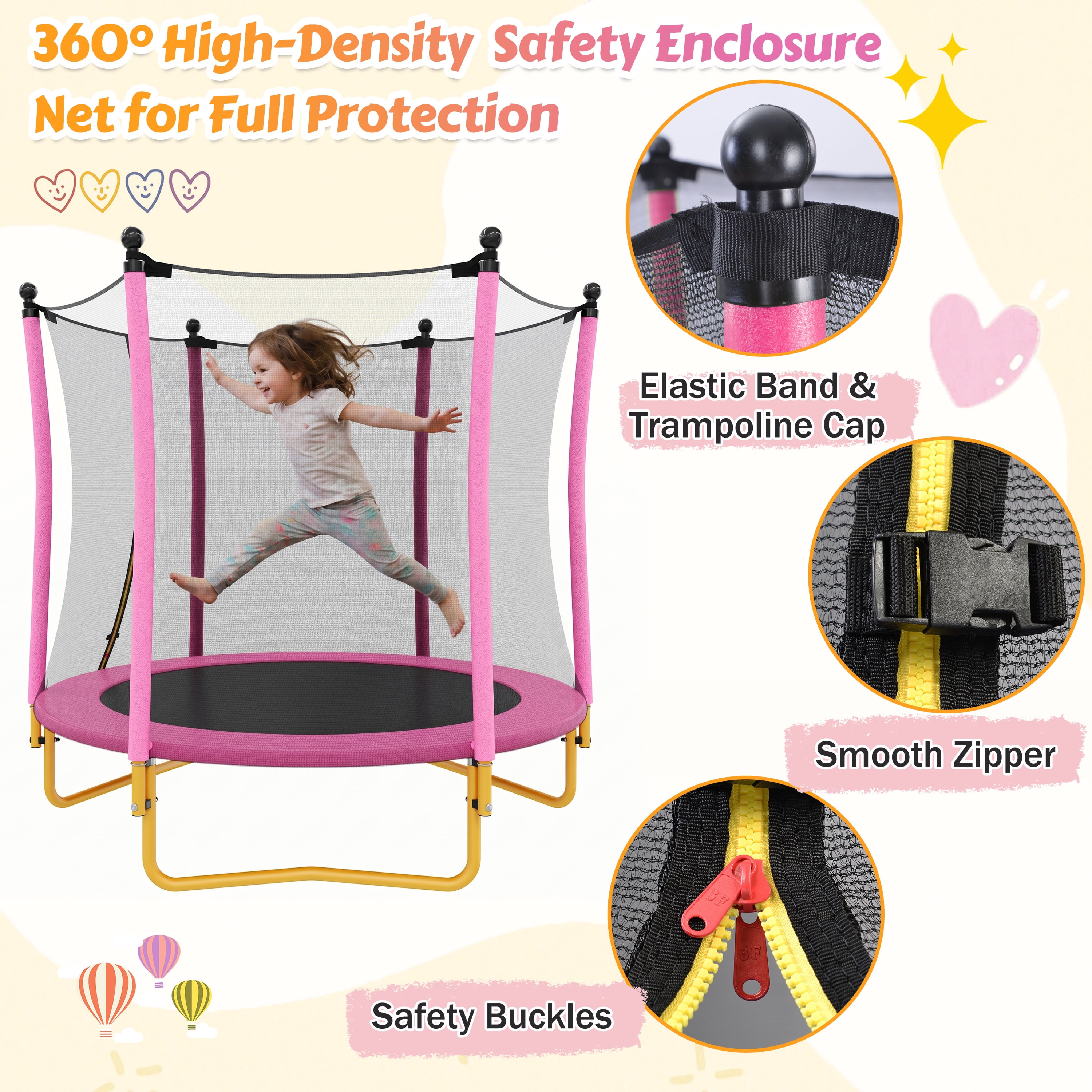 5.5FT Kids Trampoline with Safety Enclosure Net, SEGMART Upgraded Indoor Toddler Trampoline with Spring Padding for Kids, Outdoor Round Small Trampoline with Jumping Mat, Gift for Boys Girls