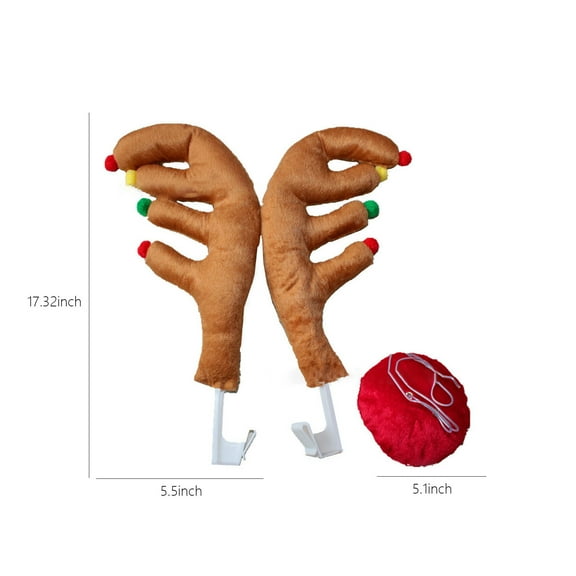 BVXEEP Car Christmas Reindeer Antler Decorations, Vehicle Christmas Car Decor Kit with Reindeer and Red Nose, Christmas Decorations for Car