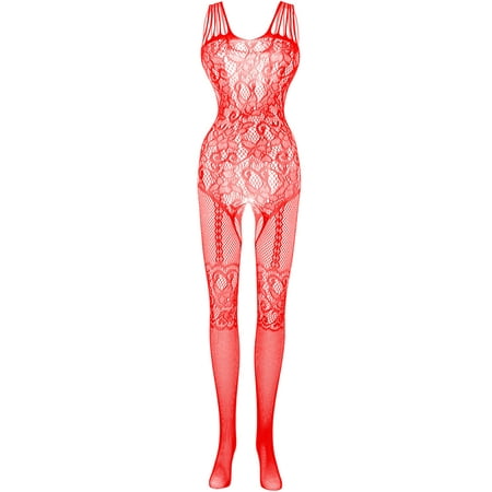 

QIIBURR Sexy Womens Lingerie Sexy Womens Lingerie Fishnet Open Crotch Seamless Mesh Netting Stockings Chemise Hollow Out Babydoll Bodysuit Sleepwear