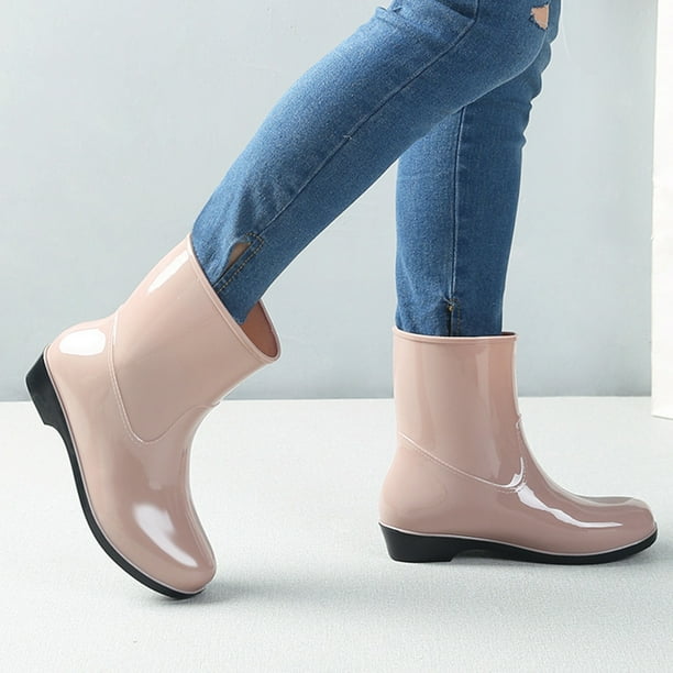 Cathalem Gloss Tall Women Shoes Short Rain Boots For Womens Ankle Waterproof Rainboot Slip On