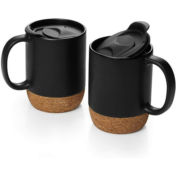 15 Oz Coffee Mug Sets Set Of 2 Large Ceramic Mugs With Insulated Cork And Splash Proof Mug Lid Matte Grey Walmart Com Walmart Com
