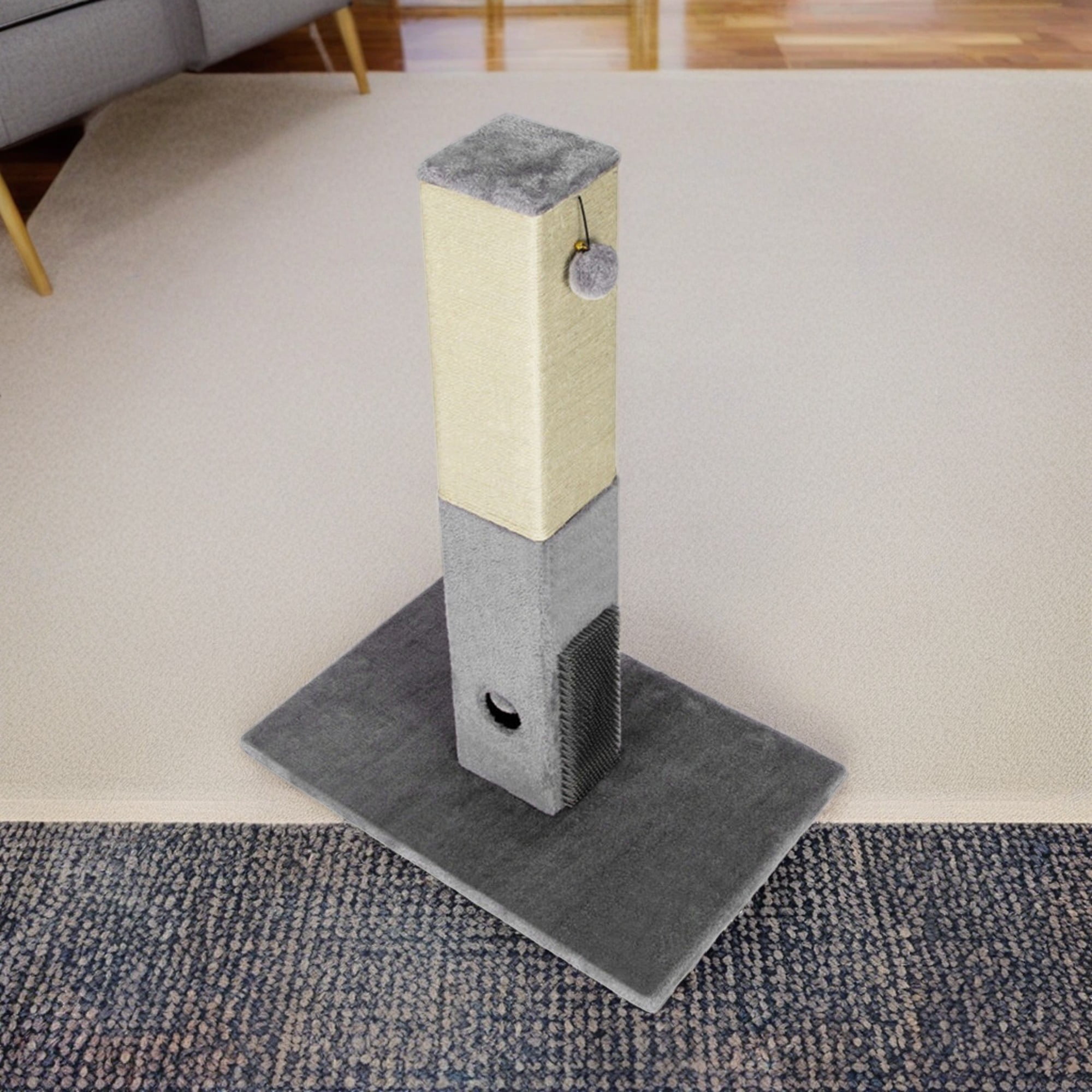 Kadyn 31" Cat Scratching Post for Large Cats with Sisal Rope and 2 Plush Ball, Indoor Square Cat Scratcher Tower Furniture, Gray