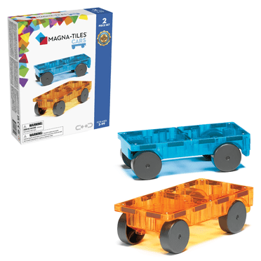 MAGNA-TILES Cars – Blue & Orange 2-Piece Magnetic Construction Set, The Original Magnetic Building Brand