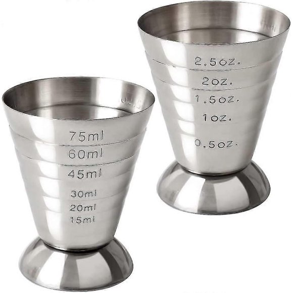 Stainless Steel Measuring Cup, 2.5 oz, 75 ml, 5 Tbsp, Cocktail Jiggers, Pack of 2