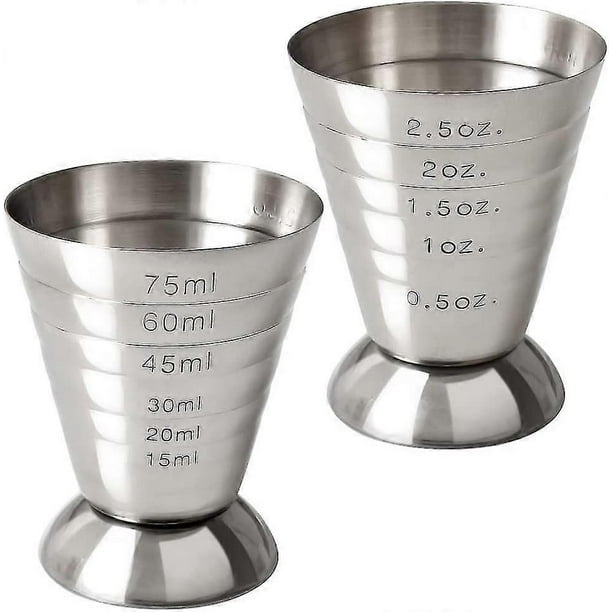 Stainless Steel Measuring Cup, 2.5 oz, 75 ml, 5 Tbsp, Cocktail Jiggers, Pack of 2