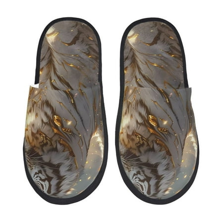 Balery Golden White Tiger Slient Indoor Furry Fleece Comfort House Shoes Soft Non-Slip Home Shoes Cotton slippers House Slippers-- Large