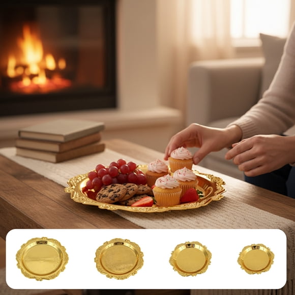 Sentmoon Trays for Serving Food Serving Platter Gold Metal Embossed Tray Dessert Snack Tray Jewelry Holders Vanity Organizer Decorative Catchall Dishes for Home Kitchen Bedroom