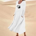 thumbnail image 1 of Meichang Robes Maxi en Coton et Lin pour Femmes Grande Taille à Manches Longues à Encolure Dégagée Imprimé Patte de Chien Cœur Robes Évasées Décontractées d'Été avec Poches Blanc TTG, 1 of 5
