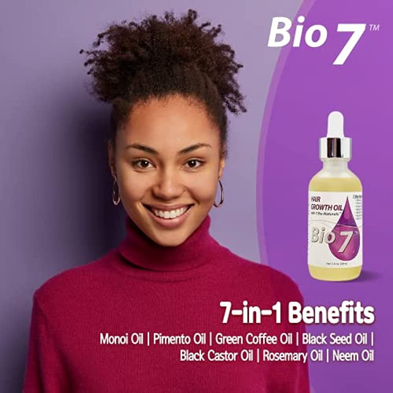 BIO7 HAIR GROWTH OIL WITH 7 BIO-NATURALS – 2 Fl Oz – Increase Blood Flow To  The Scalp, Stimulate Hair Follicles and Strengthens Hair, Thickens and Grows  Your Hair, Supply Valuable Nutrients