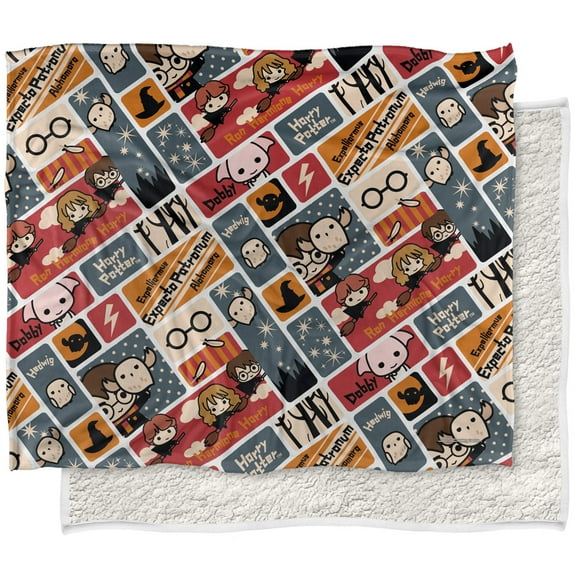 Harry Potter Blanket, 50"x60", Cute Chibi Pattern Silky Touch Sherpa Back Super Soft Throw Blanket