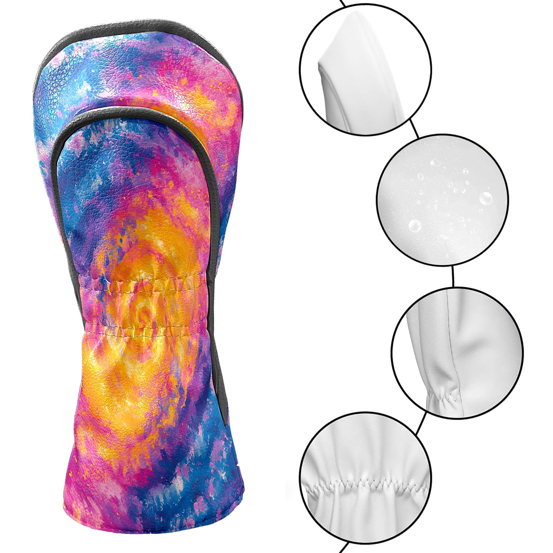 Golf Club Covers, Pink Swirl Premium PU Leather Driver Hybrid Putter Head Covers with Velvet Lining, Waterproof Golf Gifts for Men Women