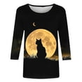 thumbnail image 4 of VKOYWKM Halloween Shirts for Women 3/4 Sleeve Fall Tops Halloween Black Cat Graphic T Shirts Crew Neck Holiday Party Blouses, 4 of 5