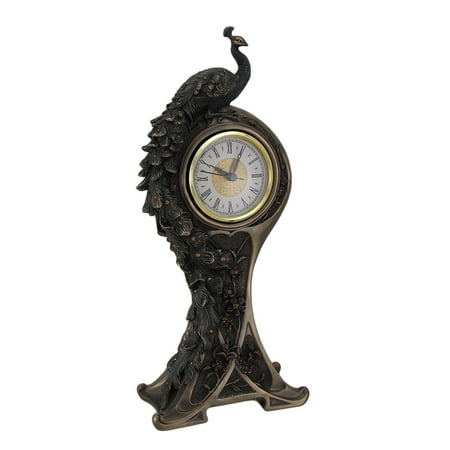 Bronze Peacock - Art Nouveau Style Bronzed Finish Peacock Mantel Clock