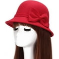 thumbnail image 2 of CoCoMangos Women Wool Felt Church Cloche Cap Bucket Bowler Hat Cap Band W/Large Bow, 2 of 2