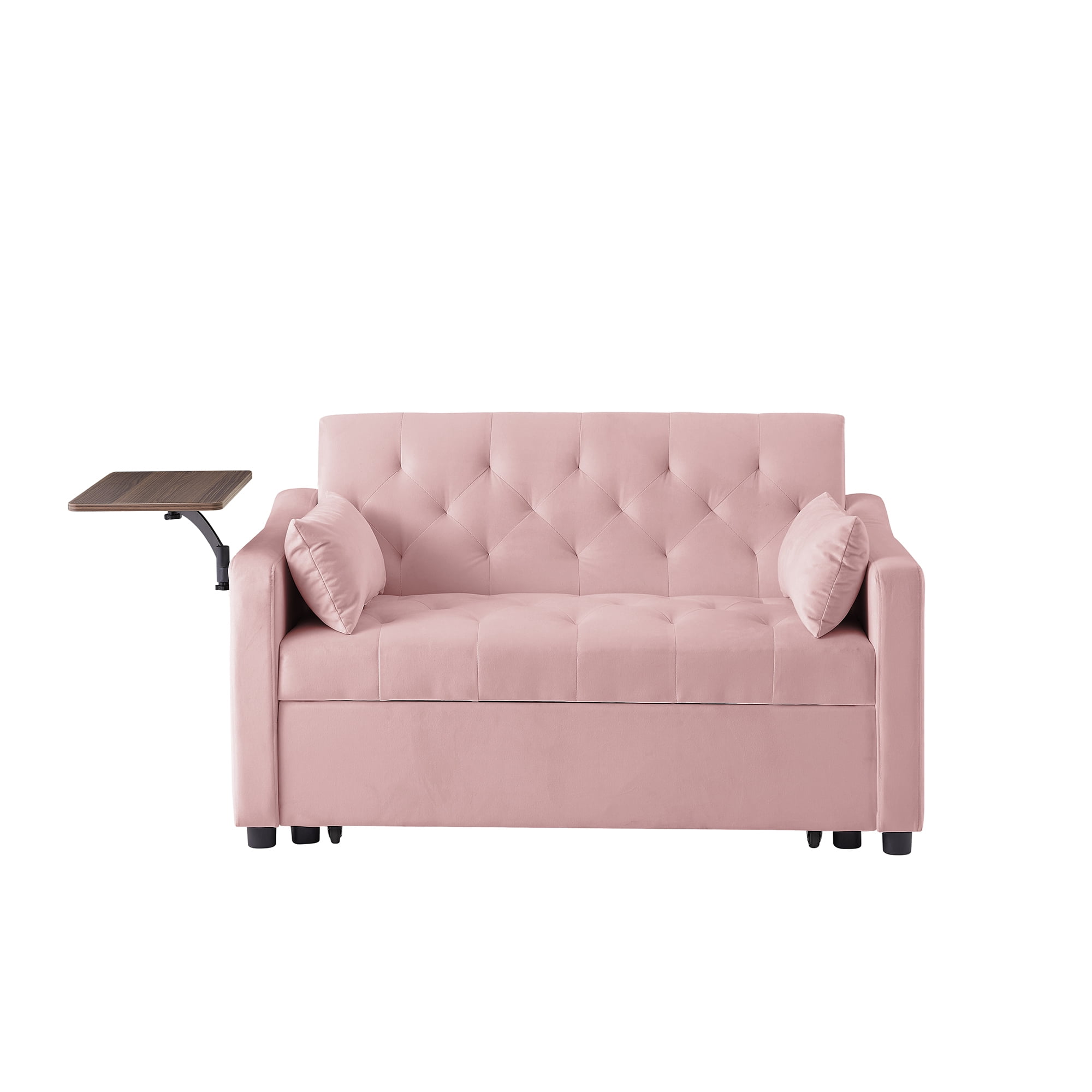 3 in 1 Convertible Sofa Bed, Velvet Sleeper Sofa Bed with Pull Out Sofa Bed, Loveseat Tufted Sofa with Side Table for Living Room,
