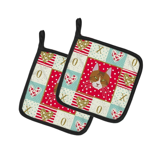 ""Caroline'S Treasures Ck5078Pthd Aegean Cat Love Par De Agarraderas Para Ollas Multicolor""