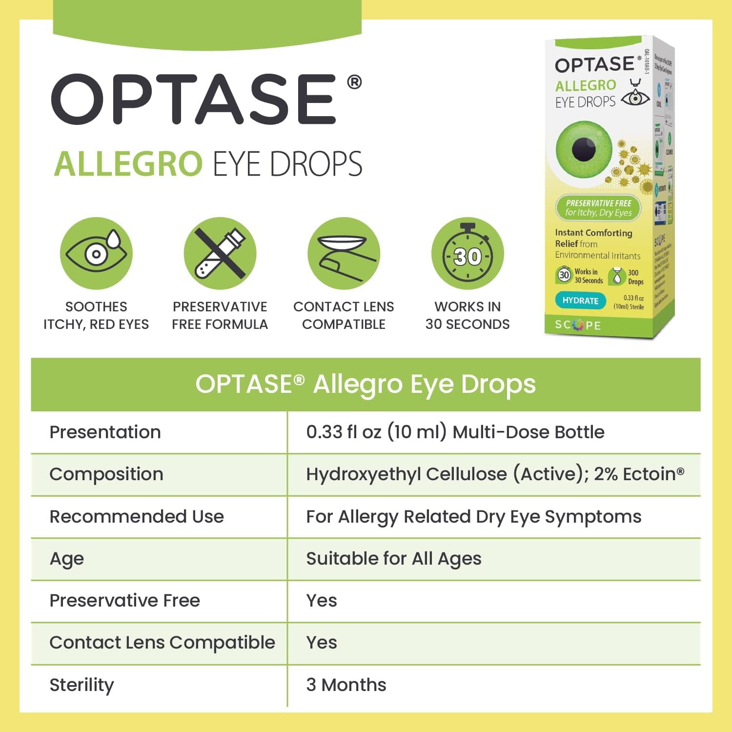 Optase Allergy Eye Drops 20x Single Dose Units New Inox