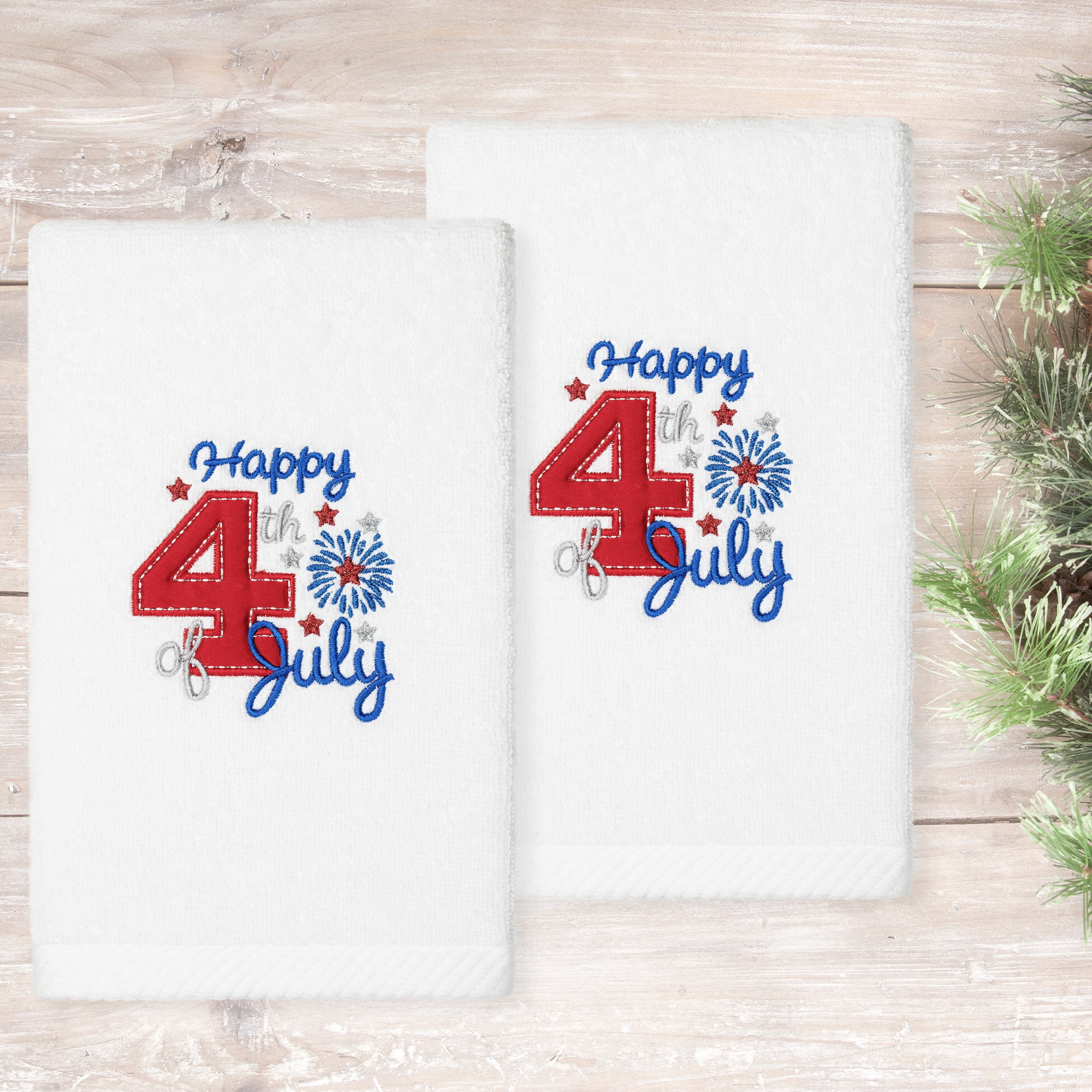 Linum Home Textiles 4th of July - Embroidered Luxury 100% Turkish Cotton Hand Towels (Set of 2)
