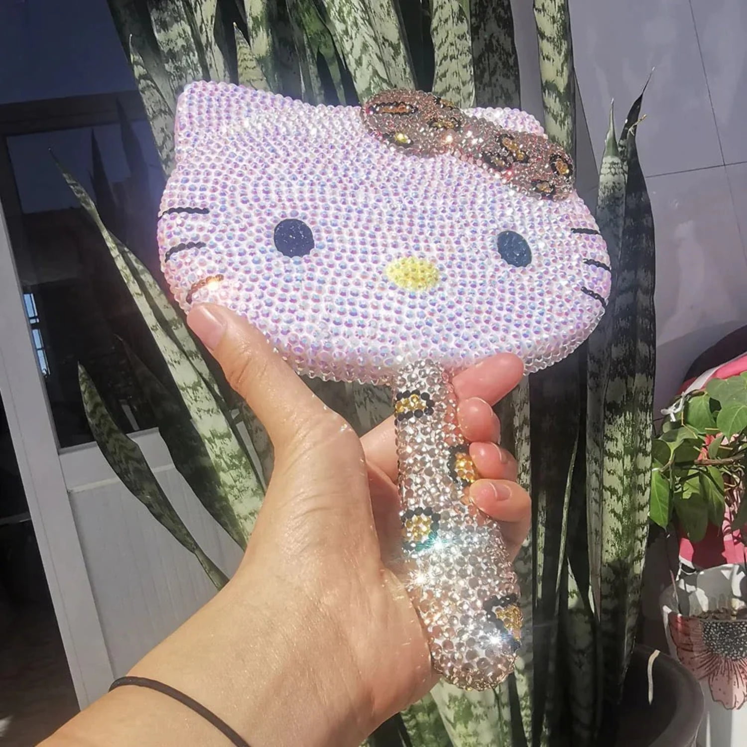 Platinum Diamond Rhinestone Handheld Hello Kitty Mirror