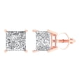 thumbnail image 2 of 3 Ct Princess Cut Studs Clear Crystal 18K Rose Solid Gold Everyday Dainty Earrings Screw Back, 2 of 7