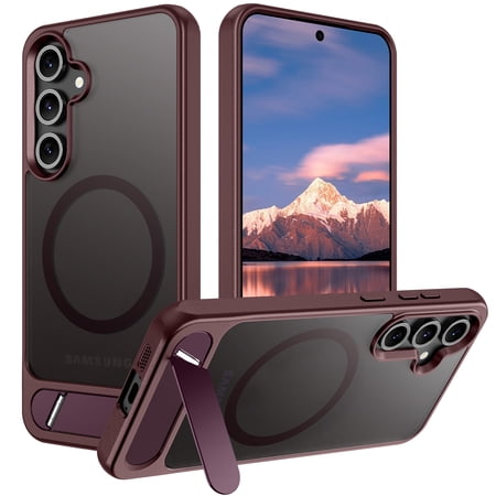 CASEFIV for Samsung Galaxy S25 Case,with Invisible Kickstand,[Compatible with Magsafe],Drop Protection Shockproof Slim Not Yellowing Cover Case for Galaxy S25 Ultra,Wine Red