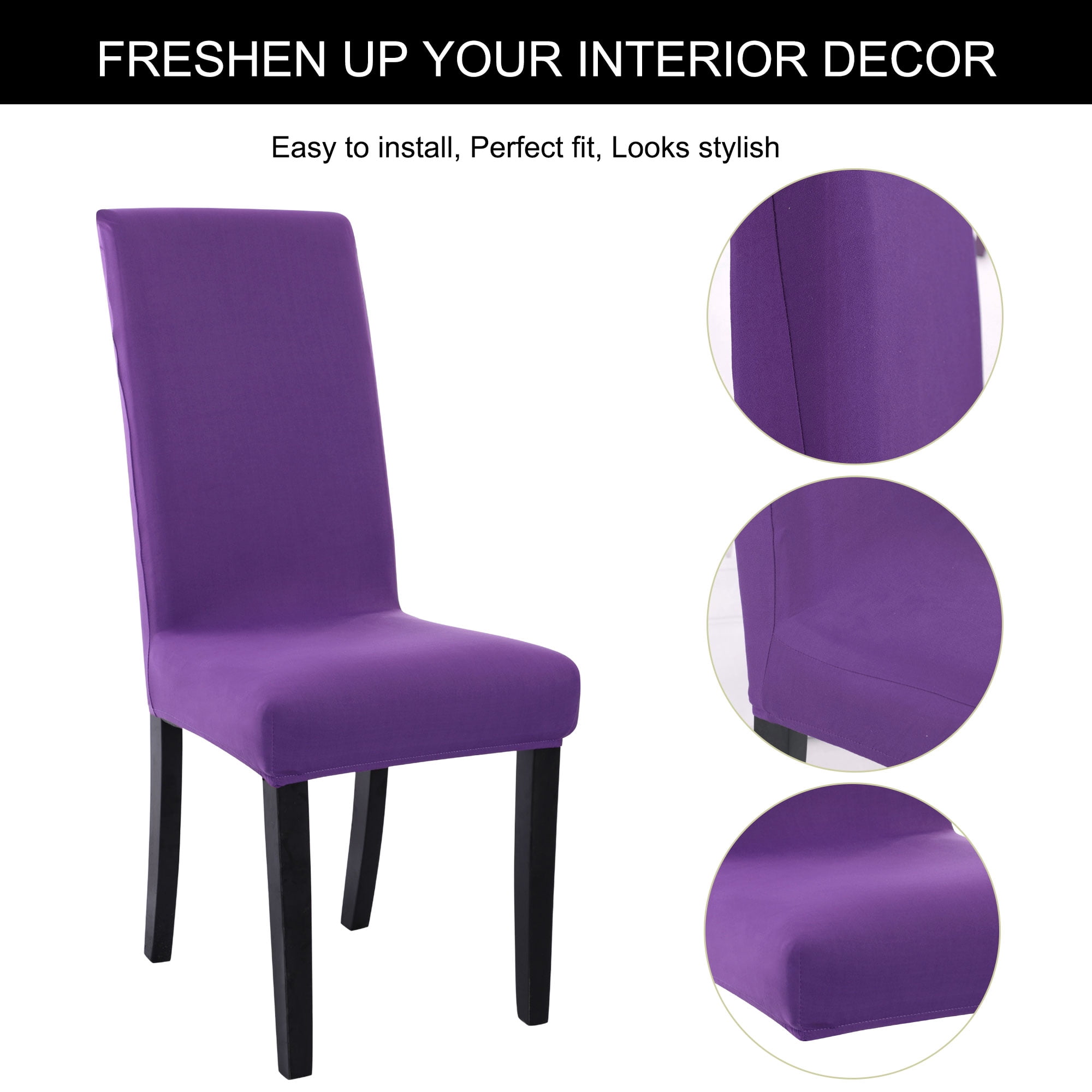 Unique Bargains Spandex Solid  Dining Chair Covers Protector Slipcovers Purple 6 Pcs