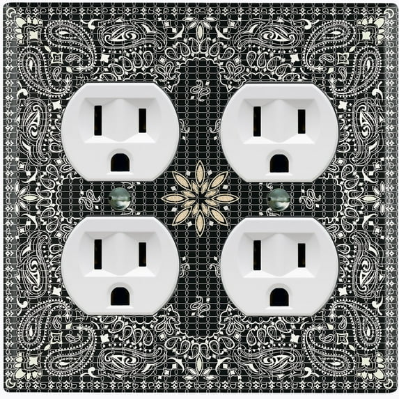 Metal Light Switch Plate Cover Black Floral Bandana Paisley Tile Pattern TIL046