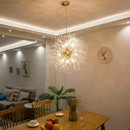 

Lucky Monet 16-Light Dandelion Crystal Chandelier Firework Pendant Ceiling Light Gold 23.6 Lampshade Dia Gold