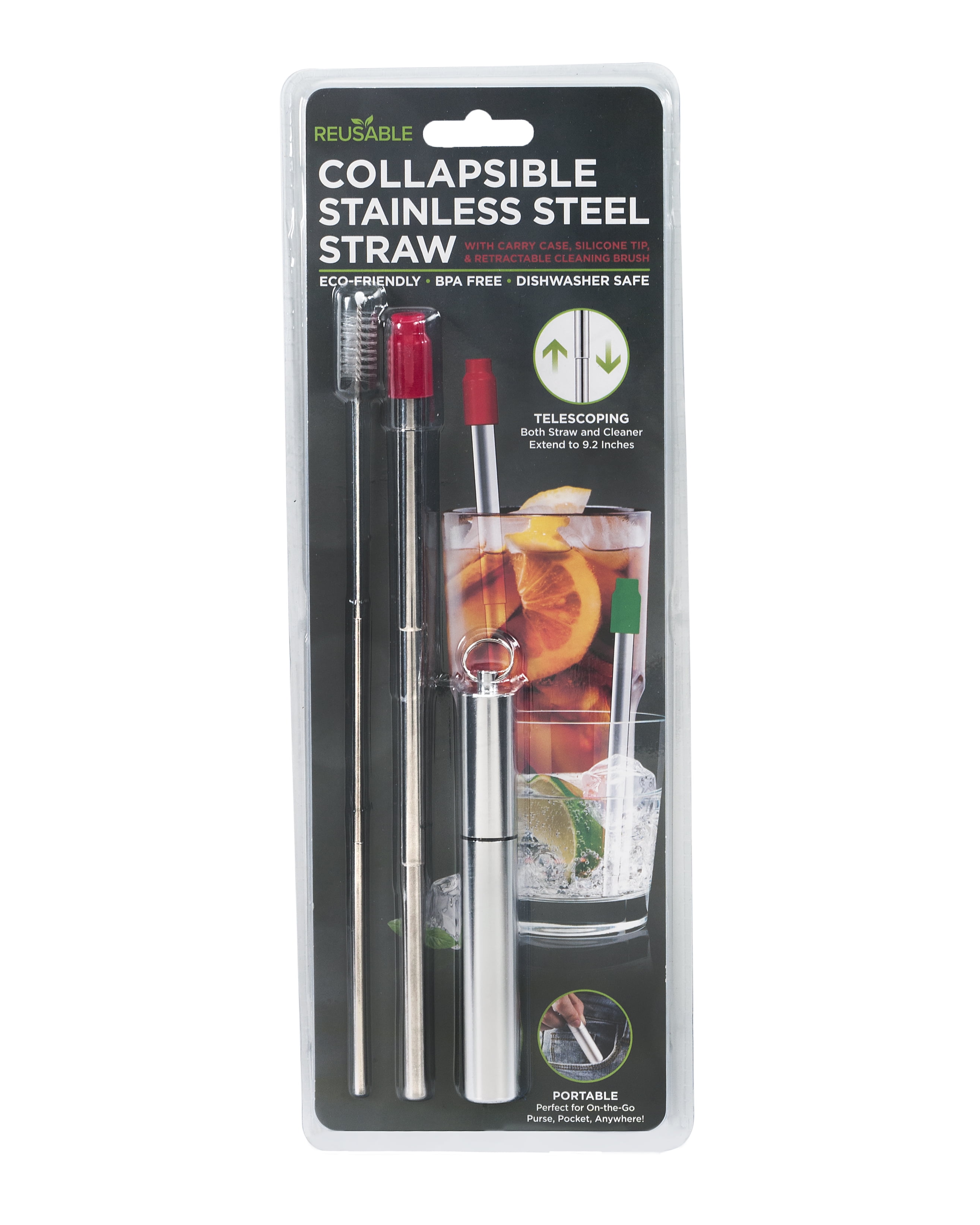 Reusable Collapsible Portable Stainless Steel Straw with Carrying Case