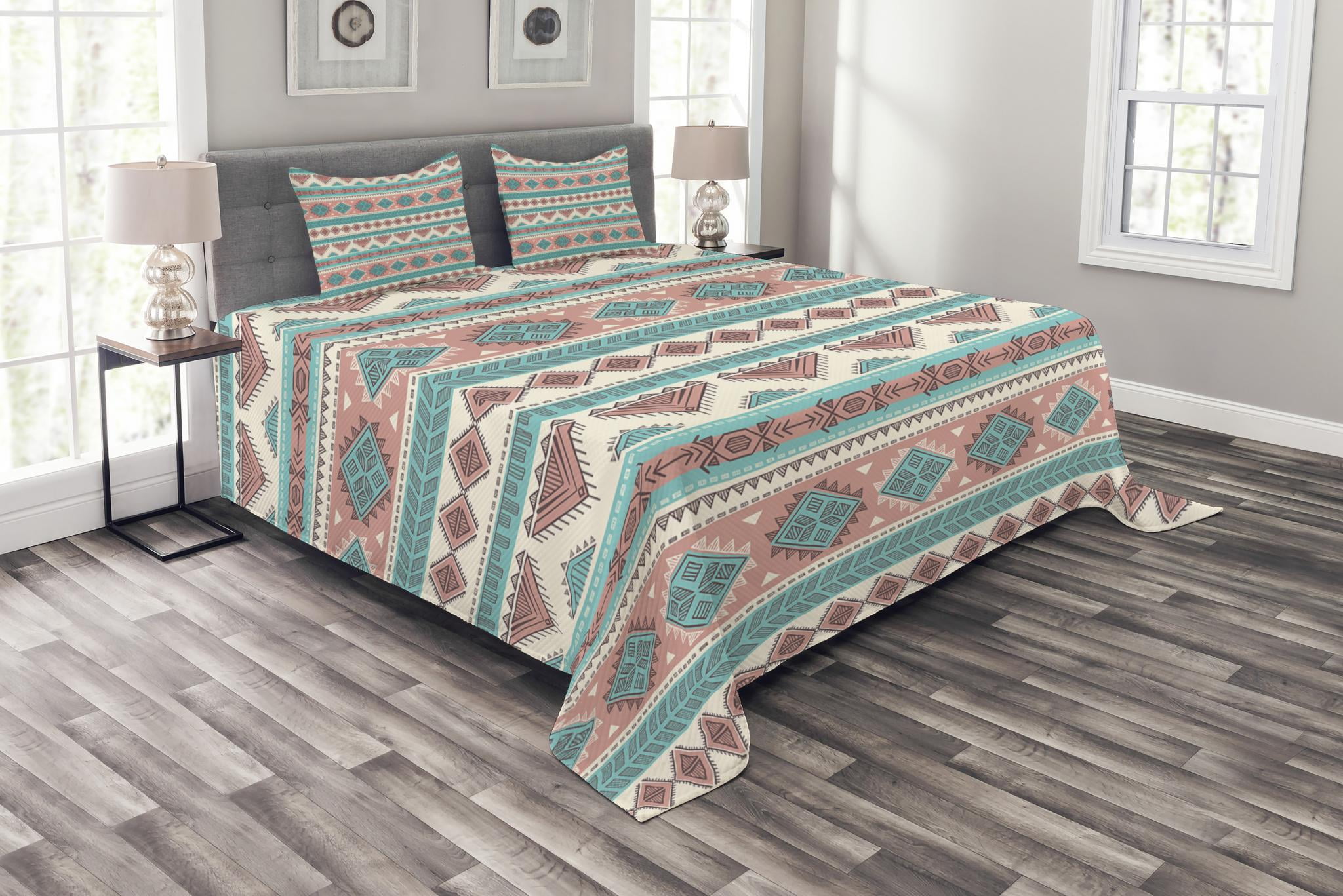 Tribal Bedspread Set, African Vintage Design Native Ethnic Style Artsy