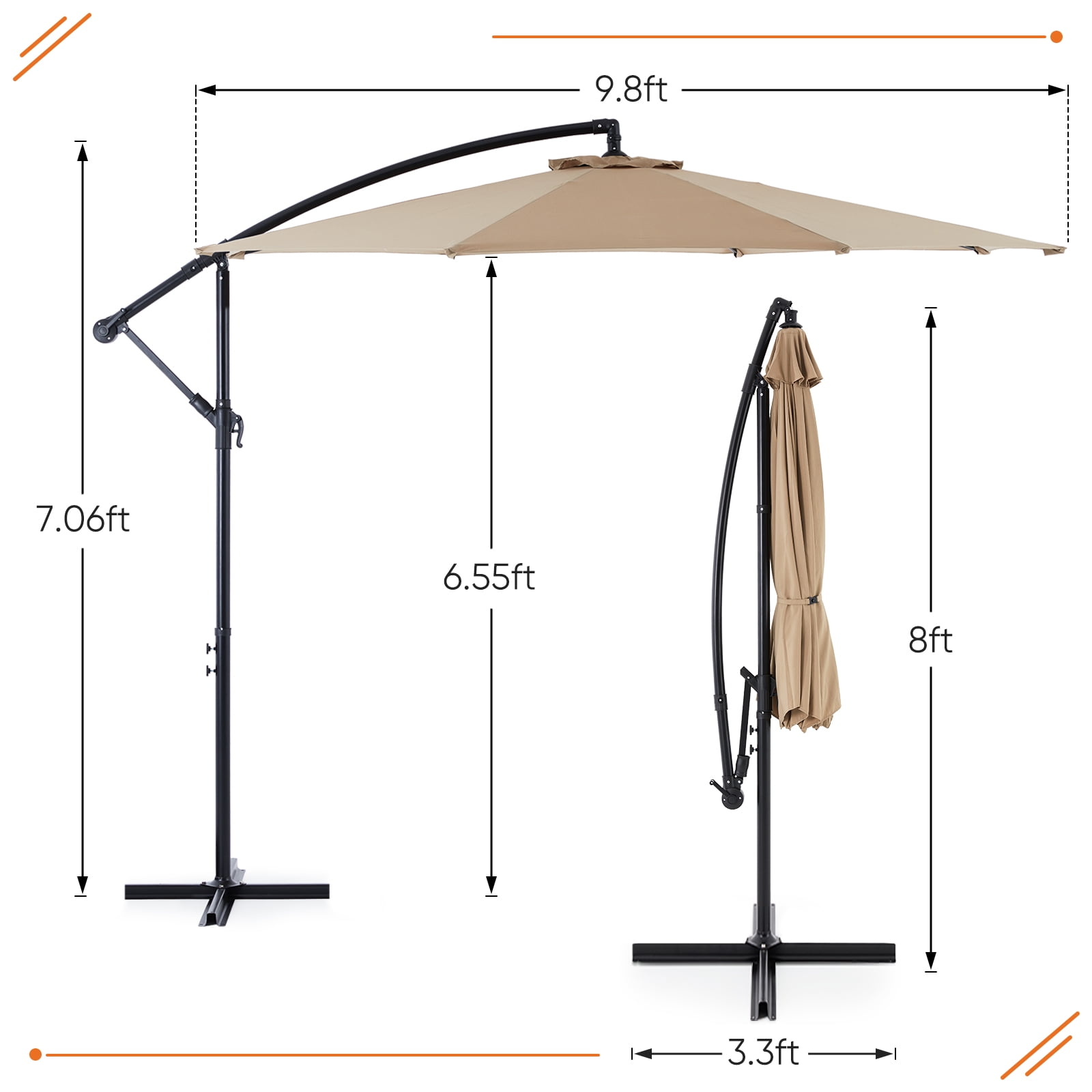 10' Outdoor Patio Umbrella, Offset Hanging Umbrella, UPF50+ Large Umbrella for Patio, Yard, Pool Side, 8 Sturdy Ribs, Push Button Tilt and Crank, Beige