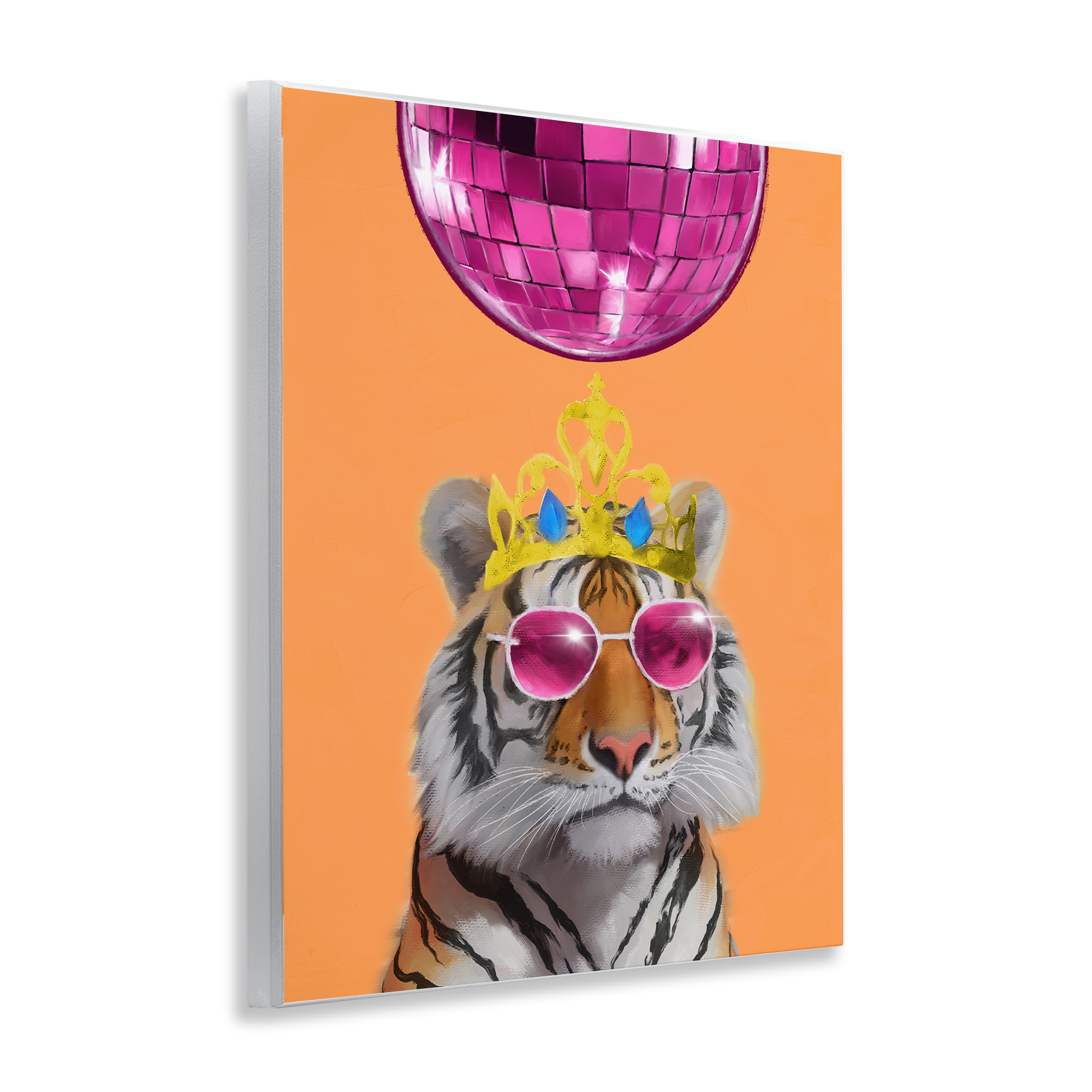 Stupell Industries Disco Tiger with Crown Animals Painting Unframed Art Print Wall Art, 11 x 14