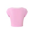 thumbnail image 6 of nvzhuang Women T-shirt, Short Sleeve U Neck Contrast Color Summer Ladies Crop Top for Party Club, 6 of 9