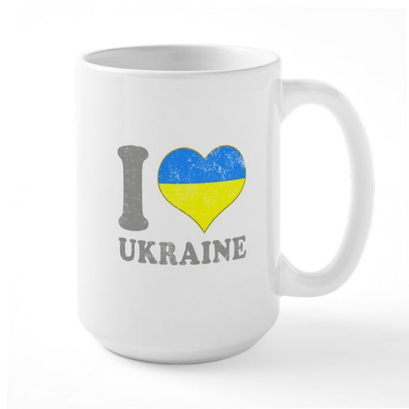 CafePress - I Love Ukraine Native Ukrainian Flag Mugs - 15 oz Ceramic Large White Novelty Mug