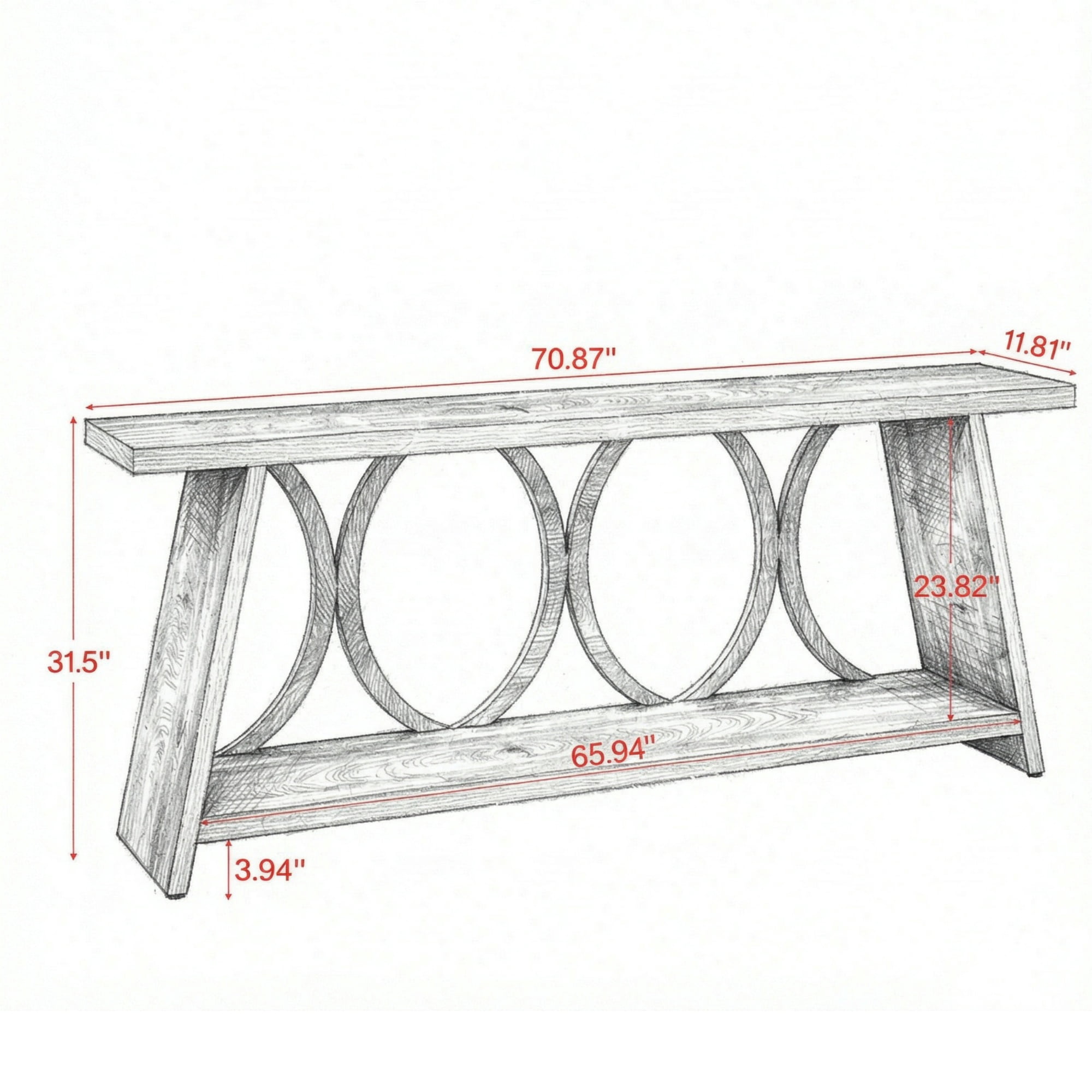 70.9 Inch Farmhouse Sofa Table with 2 Tier Shelf