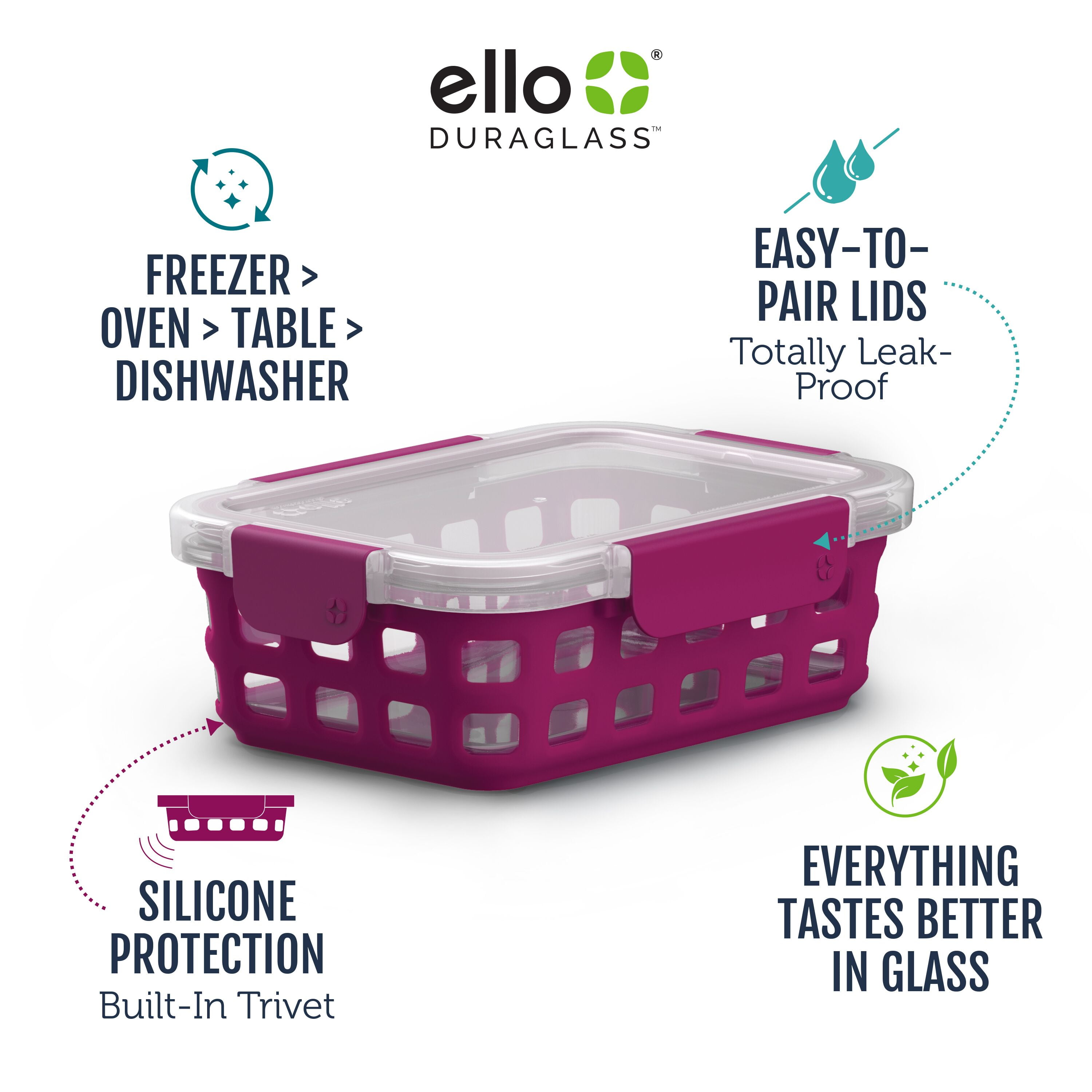 Ello Glass 3.4 Cup 27 Ounce Duraglass Food Storage Meal Prep