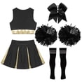 thumbnail image 4 of ZDHOOR Girls Juniors Cheerleading Dance Outfit Set Crop Top with Skirt Performance Costume A Black&White 12, 4 of 5