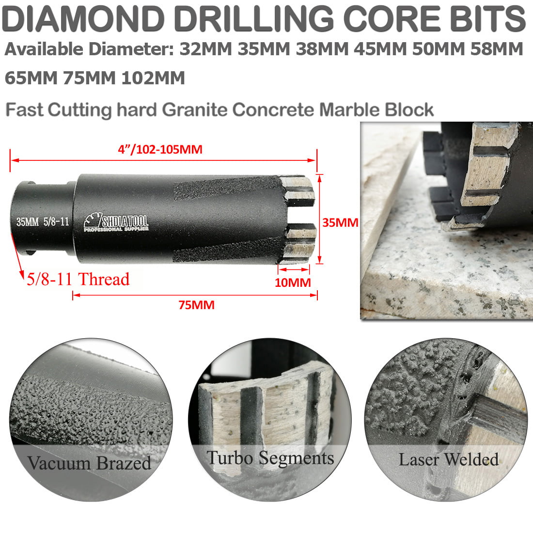 1-1/2"-Inch Toolocity Wet/Dry Laser Welded Coring Core Concrete Drill Bit 