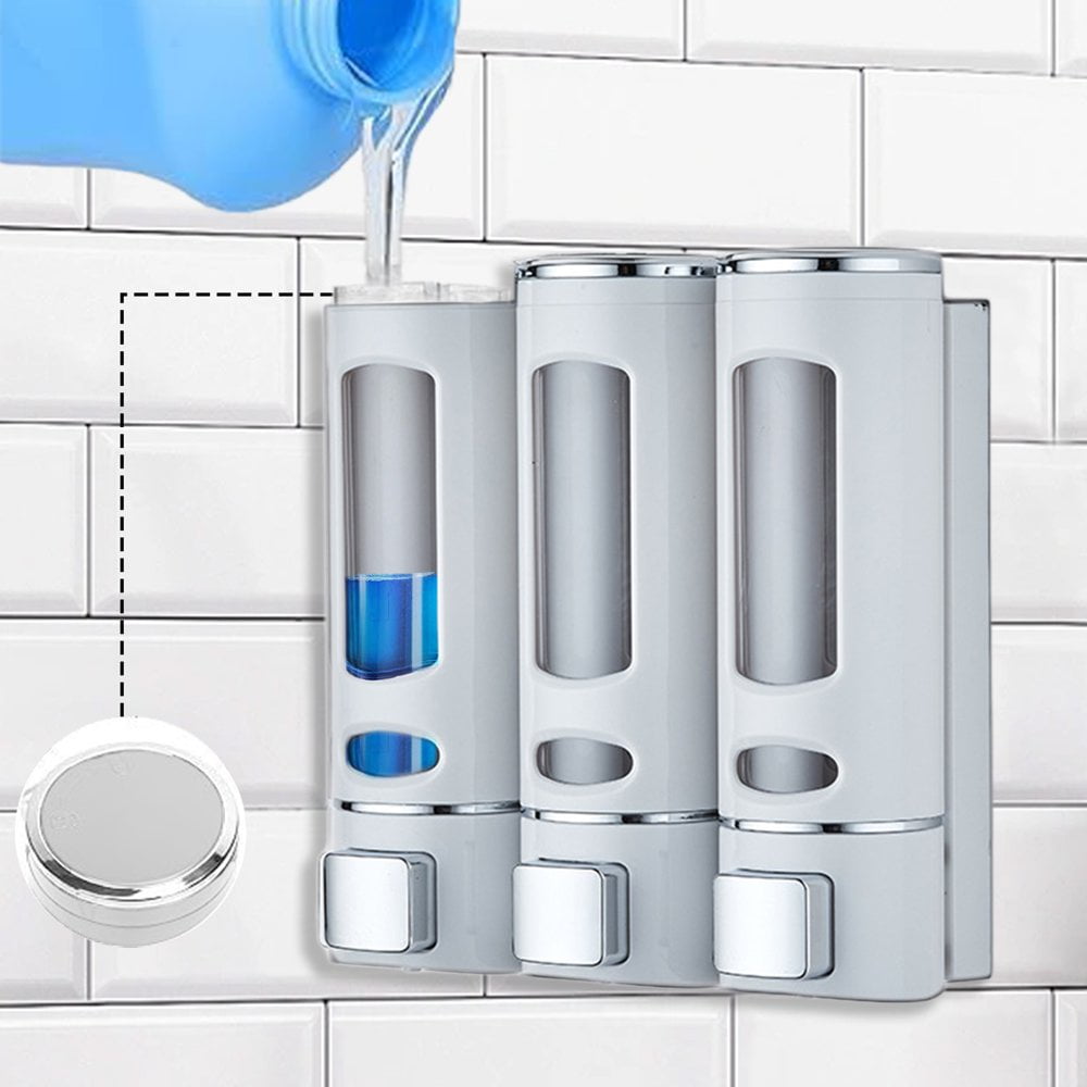 Baweave 3-in-1 Wall Mounted Shower Soap Dispenser for Shampoo  Conditioner  and Body Wash - Multi-use Bathroom Accessory Ideal for Kitchen  Hotel  and Public Spaces White
