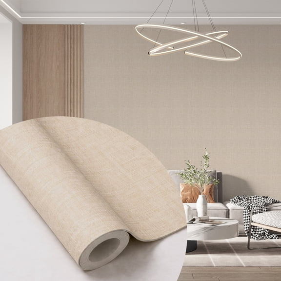 Dundee Deco Peel and Stick Faux Fabric Wallpaper Roll, 24" x 9', Pale Beige