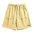 thumbnail image 2 of Qulqfy Men's Shorts Casual Yellow Beach Vacation Big & Tall Shorts Elastic Waist Drawstring Multi-Pockets Shorts Men's Workout Shorts 4XL, 2 of 3