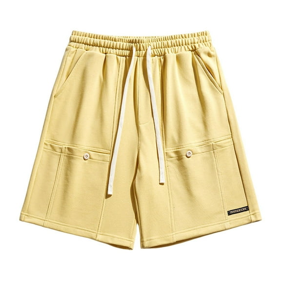 Annhoo Sweatpants for Men Solid Color Elastic Waist Drawstring Casual Athletic Shorts with Pockets Beach Clothes