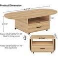 thumbnail image 2 of IBF Oval Coffee Table with Drawer, Foldable Living Room Table with Storage, Multifunctional Wood Center Table for Living Room, Extendable Rolling Tea Table with Wheels for Home Office, Oak, 47 Inch, 2 of 18