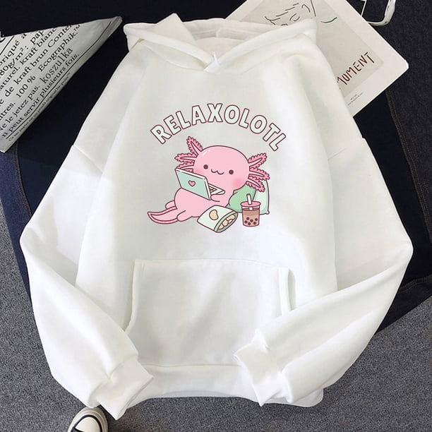 Sudaderas con capucha de té de la leche Axolotl Boba de gran tamaño, ropa de mujer de estilo coreano, sudadera Kawaii, Sudadera con capucha Harajuku con gráfico de dibujos animados Vintage