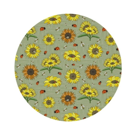 

Salouo Sage Green With Sunflowers Print Round Coaster Drink Coasters Leather Bar Beer Beverage Coasters for Drinks Set of 4 for Tabletop Protection Coffee Table Decor