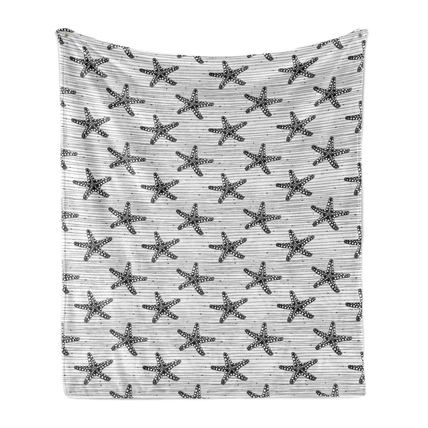 Starfish Pattern on Uneven Stripes with Dots Monochromatic Image Ambesonne Nautical Soft Flannel Fleece Throw Blanket Cozy Plush for Indoor and Outdoor Use 60 x 80 Charcoal Grey and White