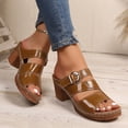 thumbnail image 4 of Rokment Ladies Platform Chunky Block High Heels Dressy Slip on Sandals for Women 2026 Summer Fashionable Leather Fish Mouth Open Toe Dress Slides Heeled Pumps Brown Size 9.5, 4 of 6