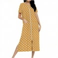 thumbnail image 3 of Fartey Zipper Front Robes for Women Loose Casual Short Sleeve Crew Neck House Coat Funny Polka Dots Print Nightgown Lightweight Long Loungewear with Pockets Yellow M, 3 of 8