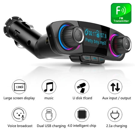 Bluetooth FM Transmitter for Car, TSV  Wireless in Car V4.0 Bluetooth FM Radio Adapter Receiver MP3 Music Player Car Kit with 2.1A Fast Charge Hands-Free Calling Dual USB Charging