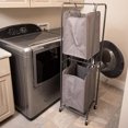thumbnail image 4 of 2-Tier Vertical Laundry Hamper Sorter - Home Organization - Cart with Double Basket Sections - Hanging Clothing Bags - Four Wheels - Grey, 4 of 5